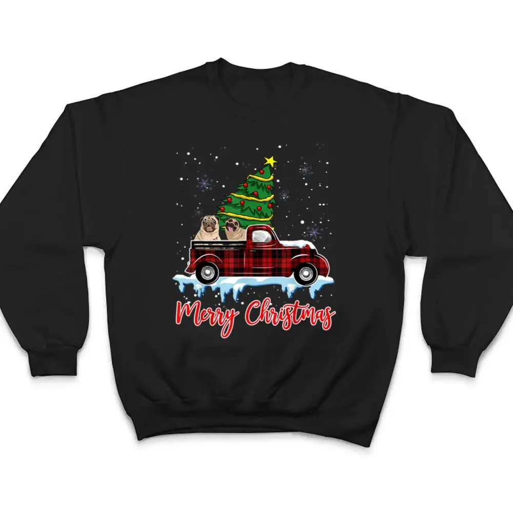 Merry-Christmas-Bulldog-Xmas-Plaid-Red-Truck-Tree-on-Car-T-Shirt-4 Merry Christmas Bulldog Xmas Plaid Red Truck Tree on Car T Shirt