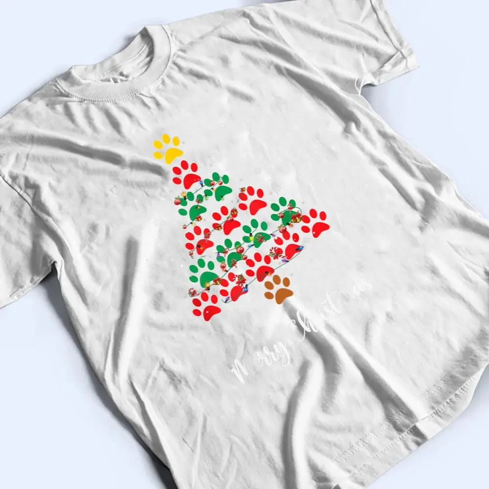 Merry-Christmas-Dog-Cat-Paw-Print-Tree-Xmas-Lover-Pajamas-T-Shirt-2 Merry Christmas Dog Cat Paw Print Tree Xmas Lover Pajamas T Shirt