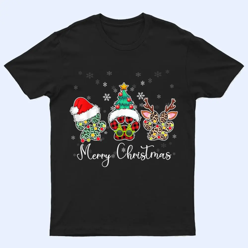 Merry Christmas Dog Paw Costume Leopard Plaid T Shirt Merry Christmas Dog Paw Costume Leopard Plaid T Shirt