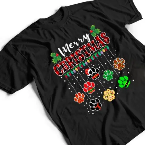 Merry Christmas Dog Paw Print Buffalo Plaid Red Xmas T Shirt