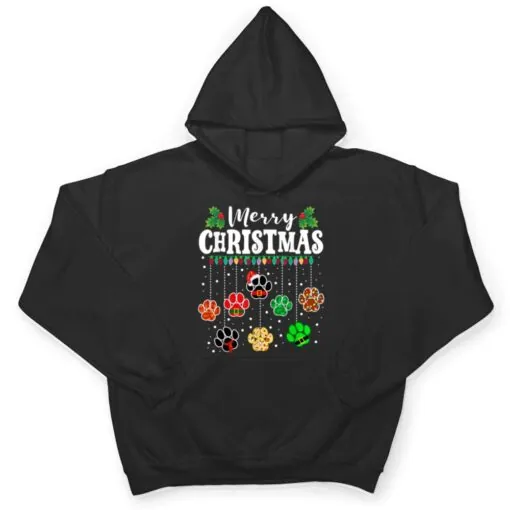 Merry Christmas Dog Paw Print Funny Xmas Light Family Pajama T Shirt