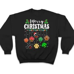 Merry Christmas Dog Paw Print Funny Xmas Light Family Pajama T Shirt