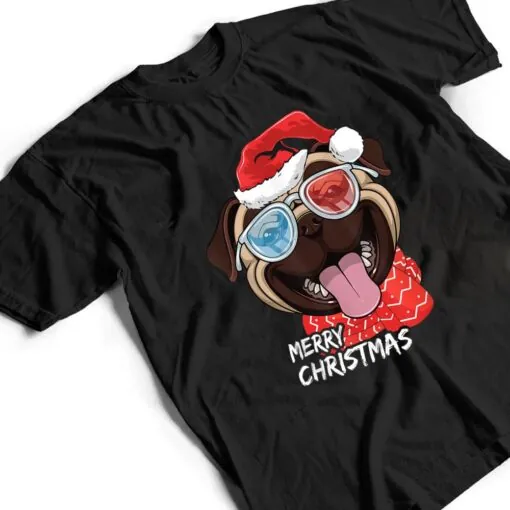 Merry Christmas Pug Dog Santa Hat sunglasses Xmas T Shirt