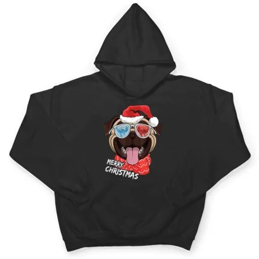 Merry Christmas Pug Dog Santa Hat sunglasses Xmas T Shirt