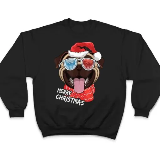 Merry Christmas Pug Dog Santa Hat sunglasses Xmas T Shirt