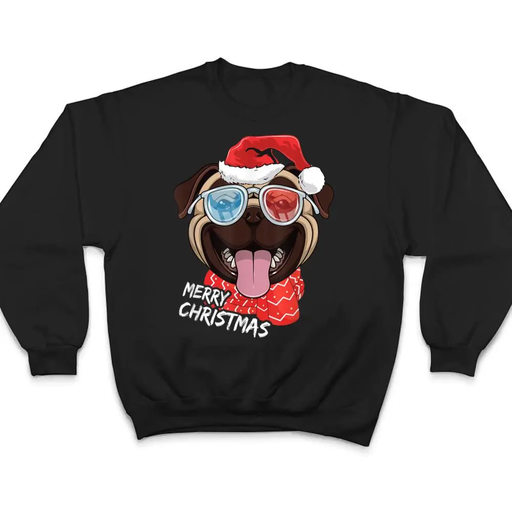 Merry-Christmas-Pug-Dog-Santa-Hat-sunglasses-Xmas-T-Shirt-4 Merry Christmas Pug Dog Santa Hat sunglasses Xmas T Shirt
