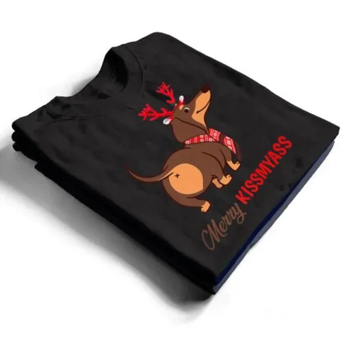 Merry Kissmyass Funny Christmas Reindeer Dachshund Dog Lover T Shirt