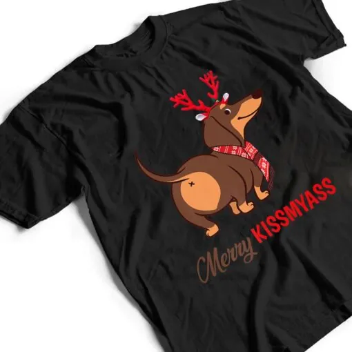 Merry Kissmyass Funny Christmas Reindeer Dachshund Dog Lover T Shirt