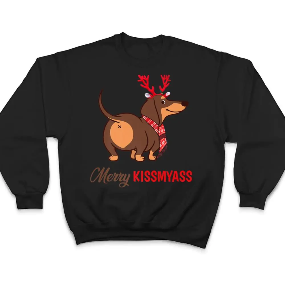 Merry-Kissmyass-Funny-Christmas-Reindeer-Dachshund-Dog-Lover-T-Shirt-4 Merry Kissmyass Funny Christmas Reindeer Dachshund Dog Lover T Shirt