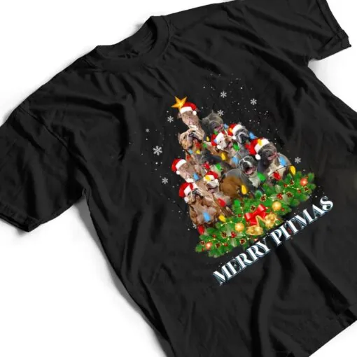 Merry Pitmas Pitbull Dog Ugly Christmas Tree Dogs T Shirt