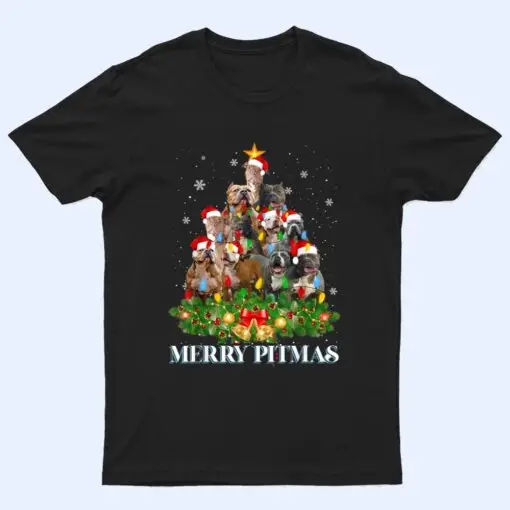 Merry Pitmas Pitbull Dog Ugly Christmas Tree Dogs T Shirt