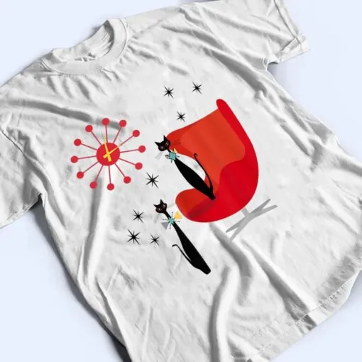 Mid Century Modern Cat Red Chair _ Sunburst Clock T Shirt