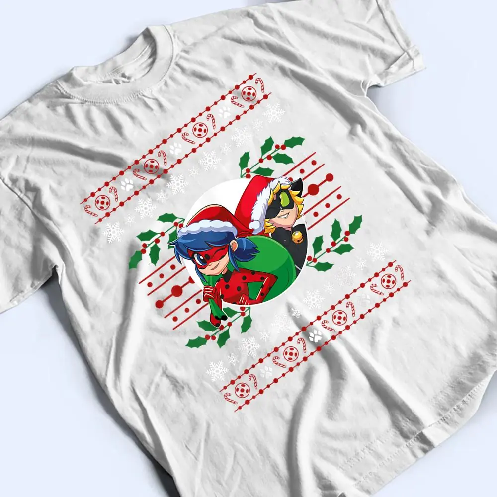 Miraculous-Ladybug-Cat-Noir-with-Christmas-presents-T-Shirt-2 Miraculous Ladybug & Cat Noir with Christmas presents T Shirt