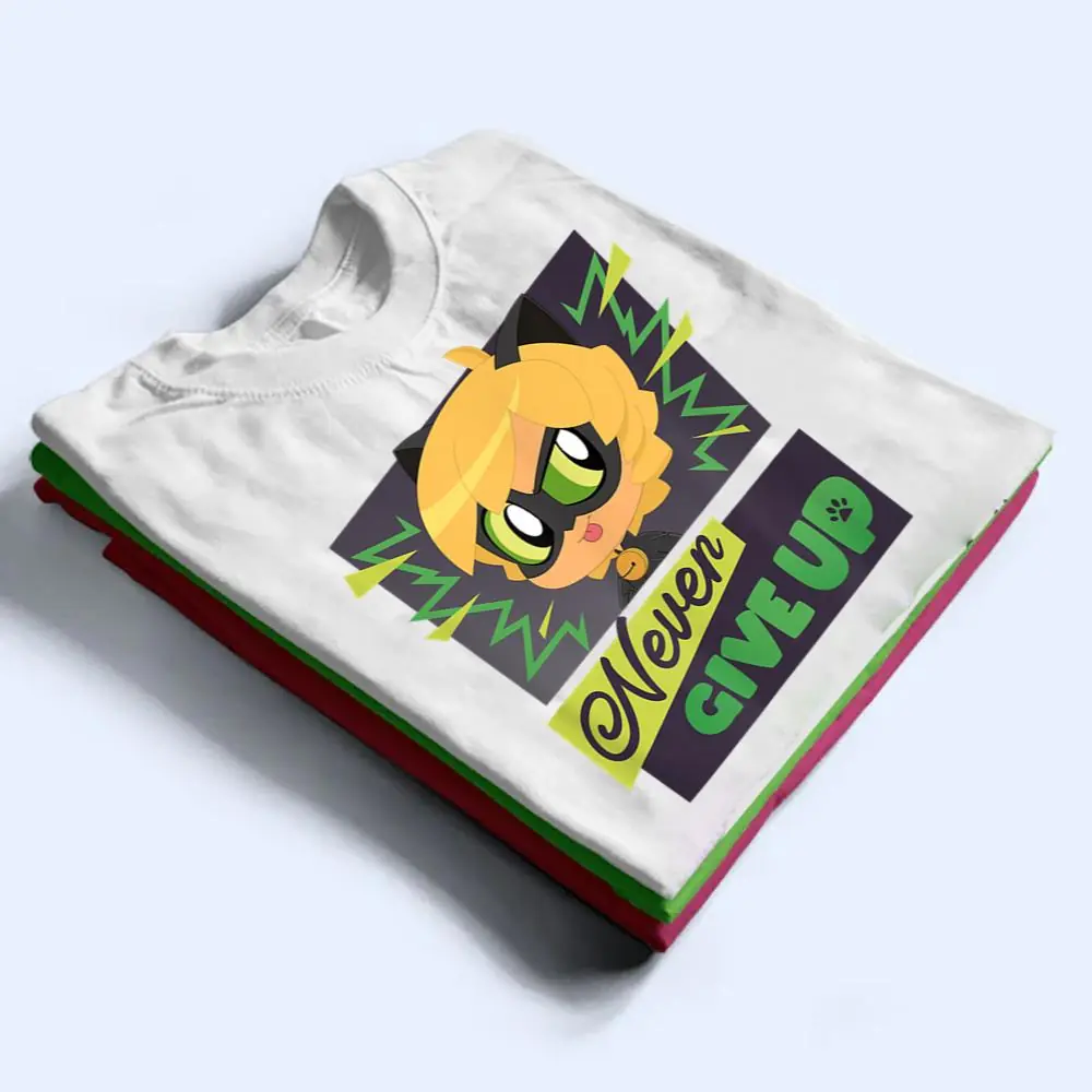 Miraculous-Ladybug-Chibi-Collection-Cat-Noir-Never-Give-Up-T-Shirt-1 Miraculous Ladybug Chibi Collection Cat Noir Never Give Up T Shirt