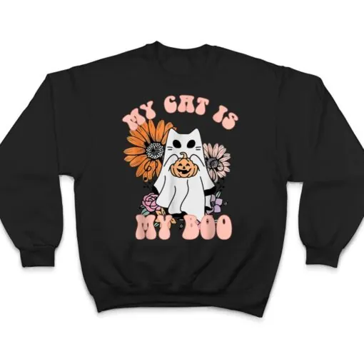 My Cat Is My Boo Floral Groovy Ghost Cat Spooky Halloween T Shirt