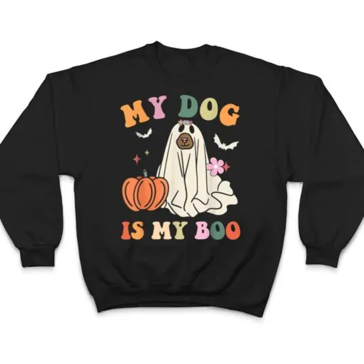 My Dog Is My Boo Spooky Season Ghost Halloween Groovy Retro T Shirt