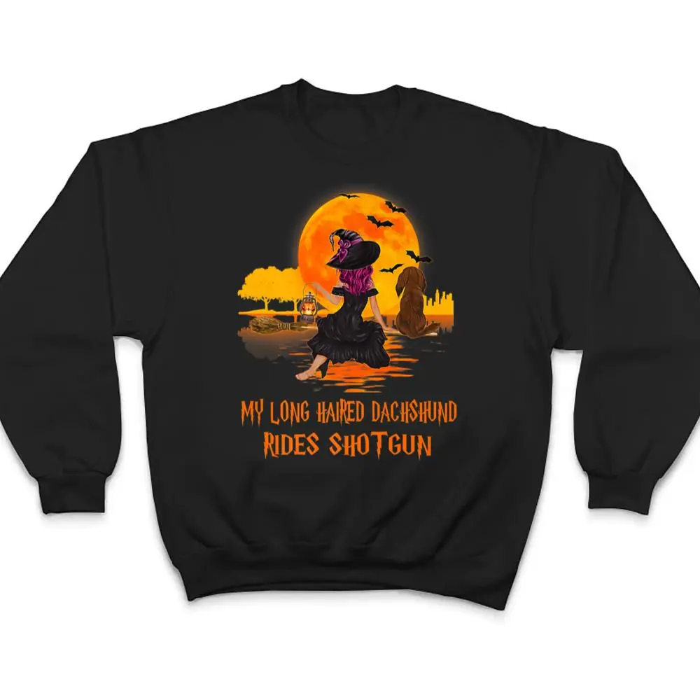 My-Long-Haired-Dachshund-Rides-Shotgun-Dog-Witch-Halloween-T-Shirt-4 My Long Haired Dachshund Rides Shotgun Dog Witch Halloween T Shirt