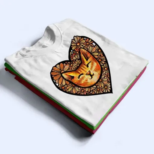 Orange Tiger Stripe Cat Heart Art flower Premium T Shirt