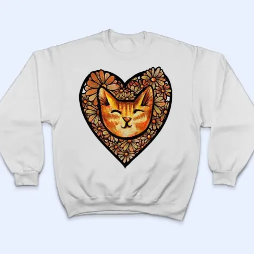 Orange Tiger Stripe Cat Heart Art flower Premium T Shirt