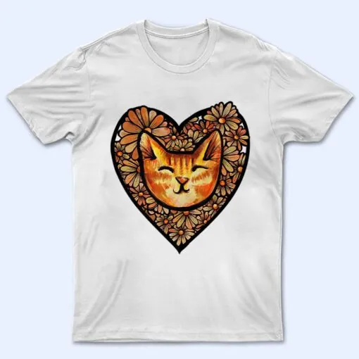 Orange Tiger Stripe Cat Heart Art flower Premium T Shirt