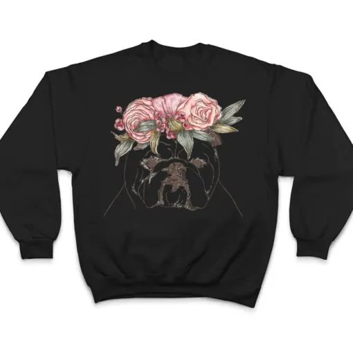 Outline with flowers English British Bulldog T Shirt