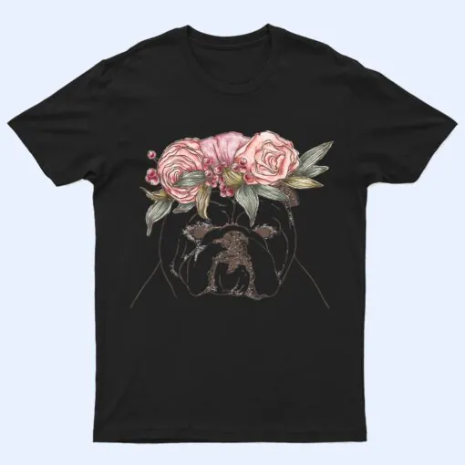 Outline with flowers English British Bulldog T Shirt