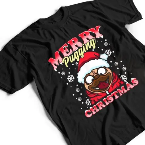 PUG Funny Snowflakes Christmas Dog Wearing a Santa Hat T Shirt