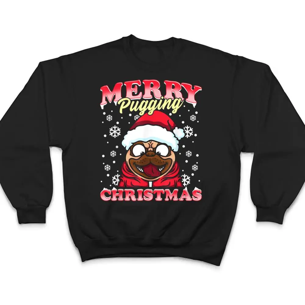 PUG-Funny-Snowflakes-Christmas-Dog-Wearing-a-Santa-Hat-T-Shirt-4 PUG Funny Snowflakes Christmas Dog Wearing a Santa Hat T Shirt