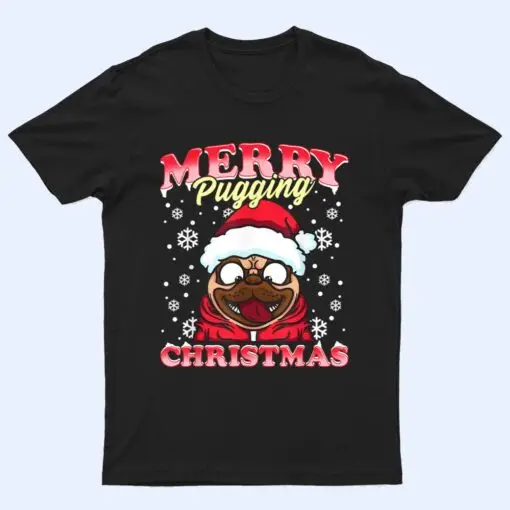 PUG  Funny Snowflakes Christmas Dog Wearing a Santa Hat T Shirt