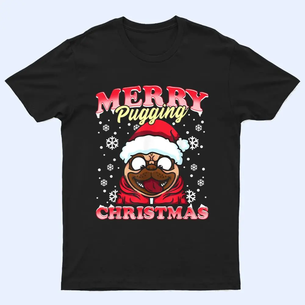 PUG  Funny Snowflakes Christmas Dog Wearing a Santa Hat T Shirt PUG  Funny Snowflakes Christmas Dog Wearing a Santa Hat T Shirt