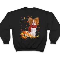 Papillon Fall Scarf - Dogs Autumn Leaves T Shirt Papillon Fall Scarf - Dogs Autumn Leaves T Shirt