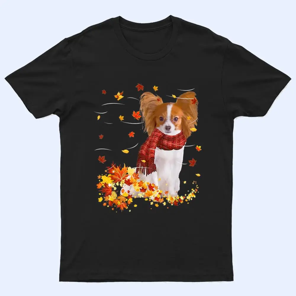 Papillon Fall Scarf - Dogs Autumn Leaves T Shirt Papillon Fall Scarf - Dogs Autumn Leaves T Shirt