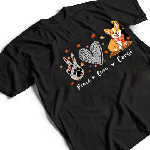Peace Love Corgi Funny Corgi Dog Lover Pumpkin Fall Season T Shirt
