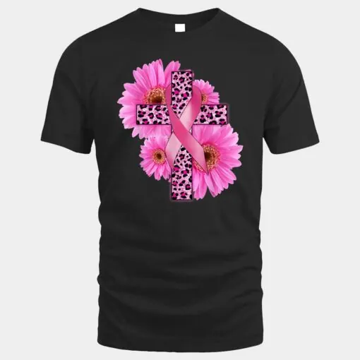 Pink Leopard Cross Jesus Sunflower Breast Cancer Awareness