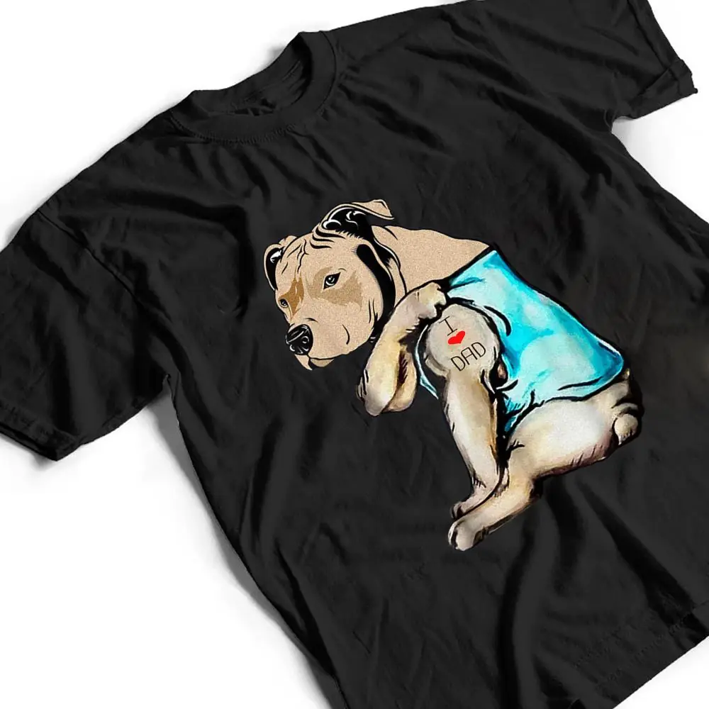 Pitbull-Dog-I-Love-Dad-Tattoo-Funny-Family-T-Shirt-2 Pitbull Dog I Love Dad Tattoo Funny Family T Shirt