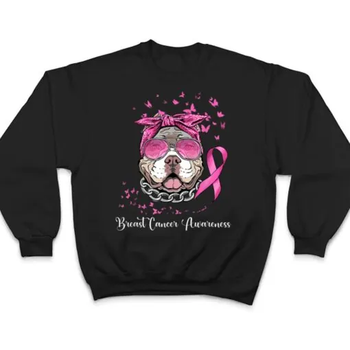 Pitbull Dog Lover Pink Ribbon Breast Cancer Awareness T Shirt