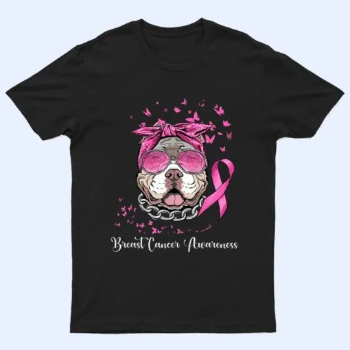 Pitbull Dog Lover Pink Ribbon Breast Cancer Awareness T Shirt