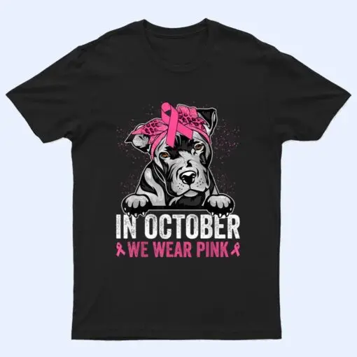 Pitbull Dog Pink Ribbon Breast Cancer Awareness T Shirt