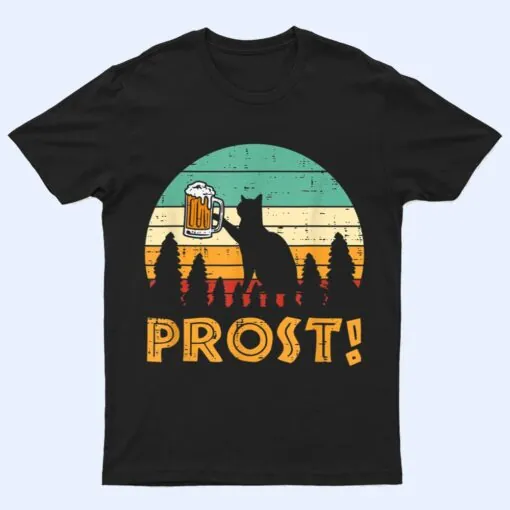 Prost Cat Silhouette Retro Bavarian Oktoberfest T Shirt