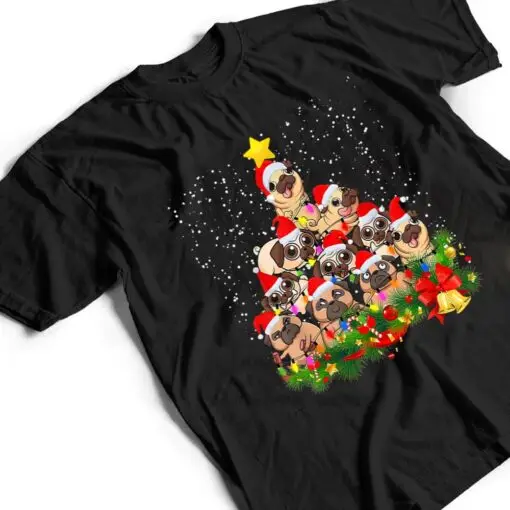 Pug Christmas Tree Dog Santa Merry Pugmas Xmas T Shirt