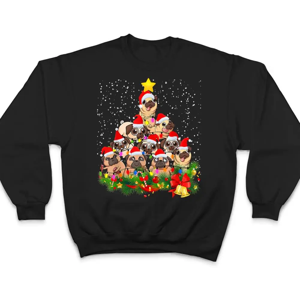 Pug Christmas Tree Dog Santa Merry Pugmas Xmas T Shirt