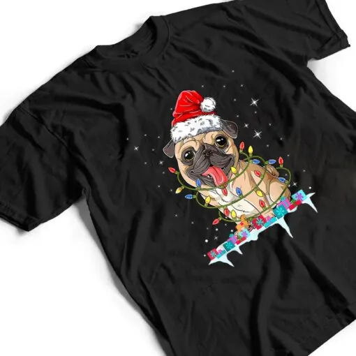 Pug Christmas Tree Lights Santa Dog Xmas Gifts Boys Pugmas T Shirt