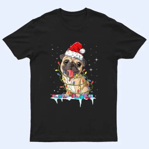 Pug Christmas Tree Lights Santa Dog Xmas Gifts Boys Pugmas T Shirt