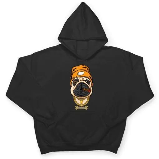 Pug Dog lover hipster pug with beanie golden bone necklace T Shirt