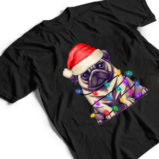 Pug Santa Christmas Tree Lights Xmas Boys Dog Dogmas T Shirt