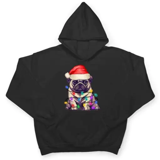 Pug Santa Christmas Tree Lights Xmas Boys Dog Dogmas T Shirt