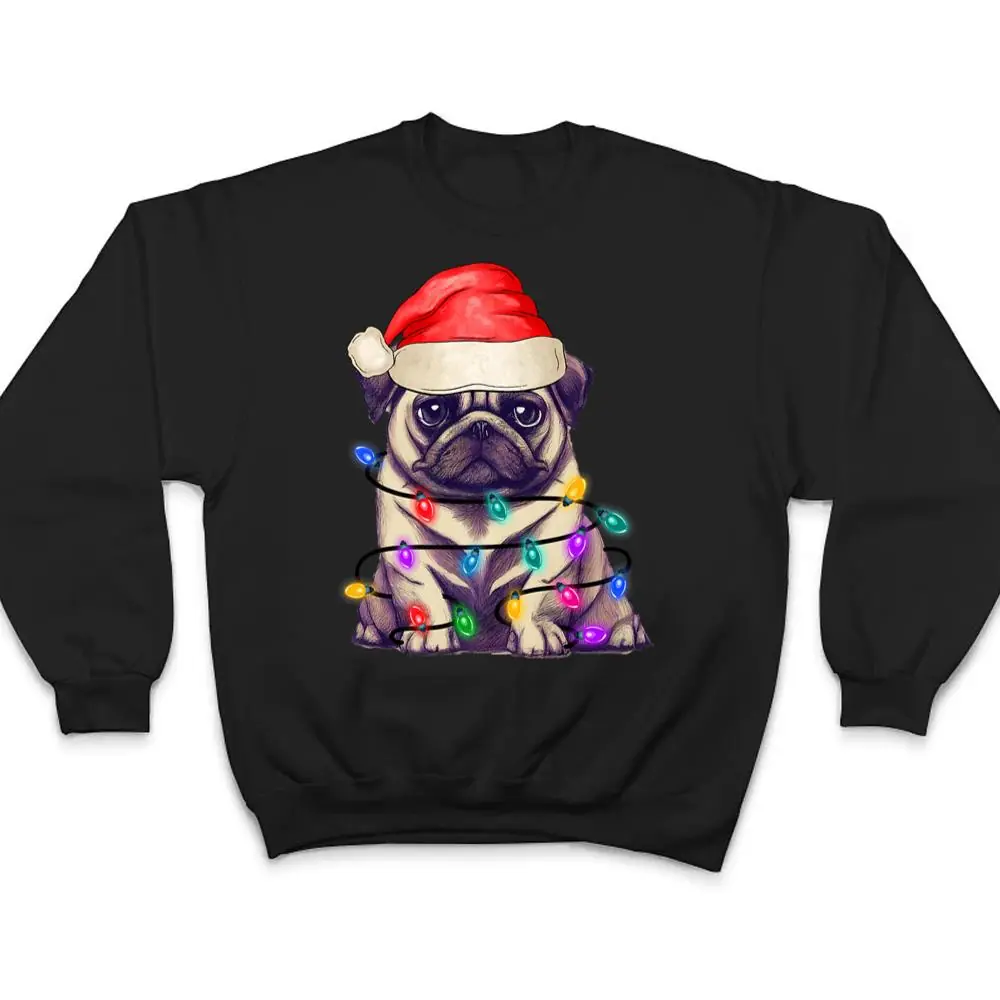 Pug-Santa-Christmas-Tree-Lights-Xmas-Boys-Dog-Dogmas-T-Shirt-4 Pug Santa Christmas Tree Lights Xmas Boys Dog Dogmas T Shirt