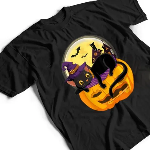 Pumpkin Black Cat Halloween Costume Scary Witch Autumn Fall T Shirt