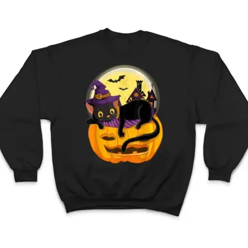 Pumpkin Black Cat Halloween Costume Scary Witch Autumn Fall T Shirt