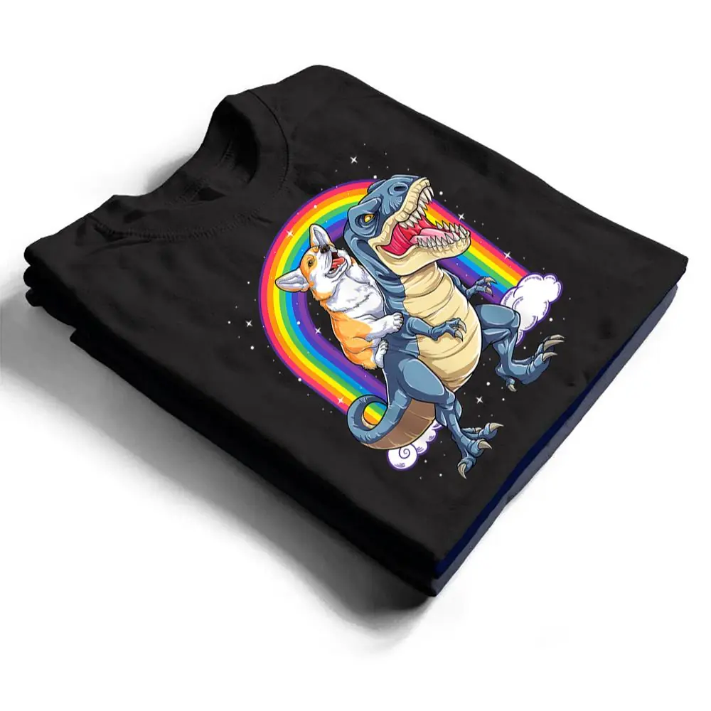 Rainbow-Corgi-Riding-Dinosaur-T-rex-Cute-Corgi-Dog-T-Shirt-1 Rainbow Corgi Riding Dinosaur T rex Cute Corgi Dog T Shirt